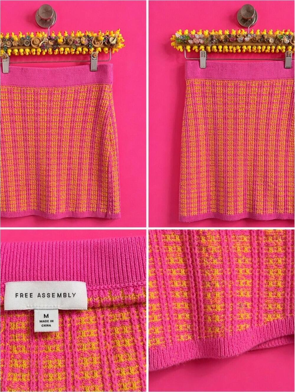 Free Assembly Pink & Yellow Knit Mini Skirt